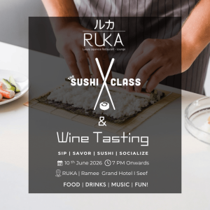Sushi Rolling Class & Wine Tasting at RUKA, Bahrain Dining Experiences Manama Dining Experiences Shop Online at Special Price from Dubai Shopping City